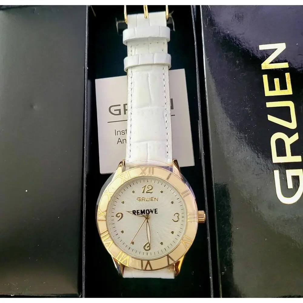 Rare Gruen Watch Ceramic Roman Bezel Guilloche Dial‎ W Box